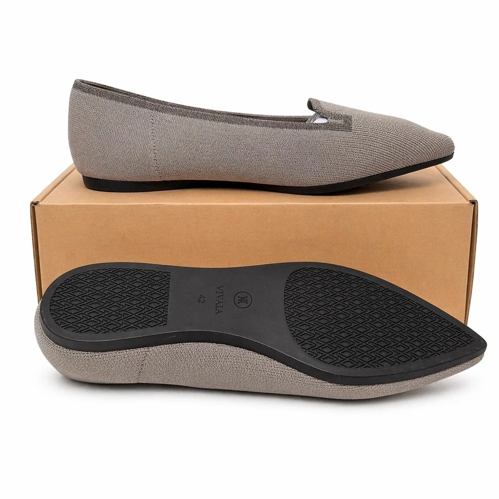 VIVAIA Manon Pointed-Toe Knit Flats Cloud Grey | EU 42 / US 10.5
